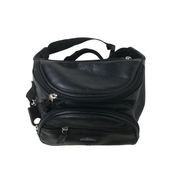 Vintage 90s Grunge Black Leather Fanny Pack Waist Bum Bag Sling Bag / Unisex - Picture 9 of 9